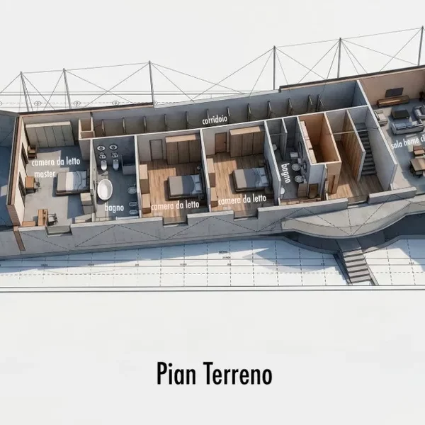 35-Vendiamo Villa Carona Pianta 3D piano terreno